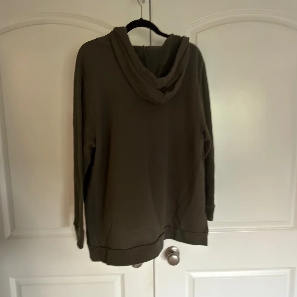 Michael Kors Womens 2X Olive Green Quarter Zip Hoodie MK Logo Sweatshirt